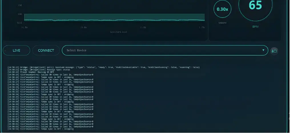 HeartSync console view showing real-time system logs